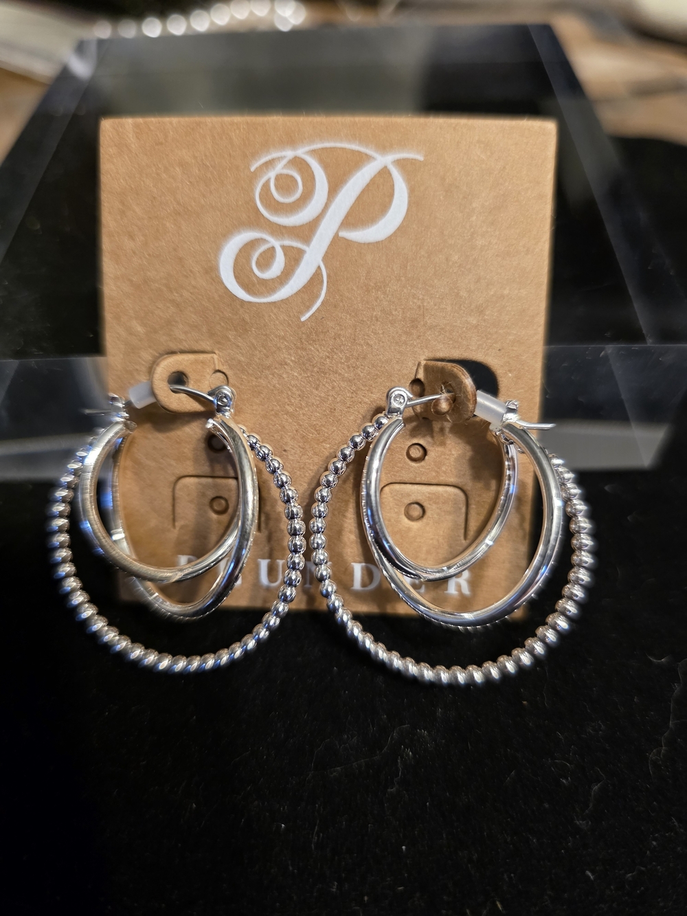 #835 Plunder Shimmering Silver Triple Hoop Earrings